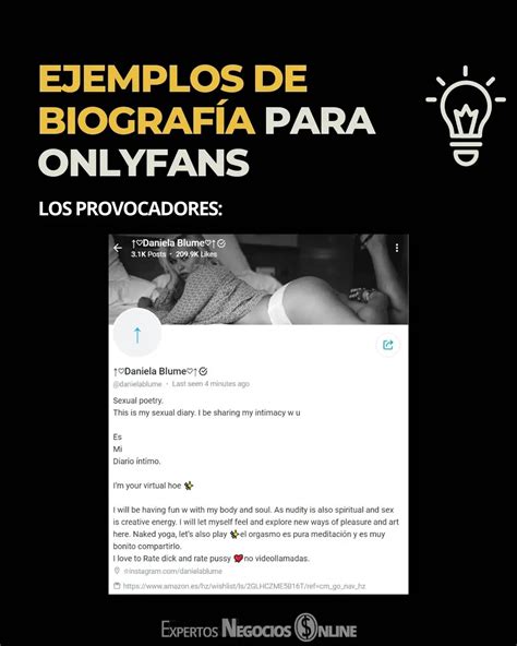 que poner en mi biografia de onlyfans|BIOGRAFÍA para ONLYFANS ejemplos e ideas para。